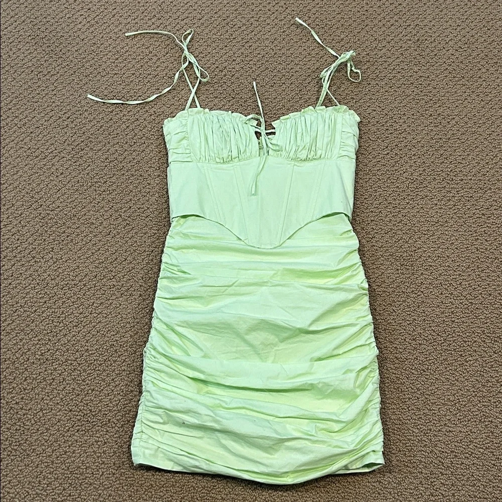 Oh Polly Sunshine Retreat Strappy Corset Mini Dress size 2 Lime Green Bodycon - Picture 1 of 16